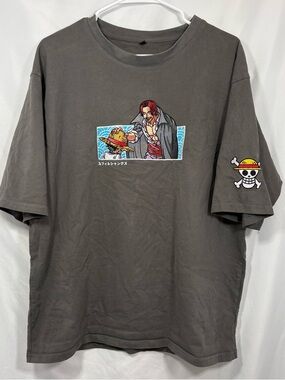 Luffy’s Past + Red Haired Shanks “Get Lost” Embroidered T-Shirt Size Men Large